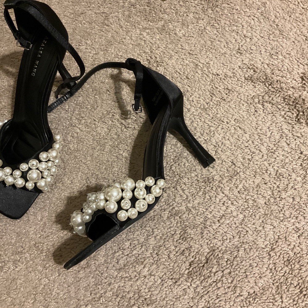 AZALEA WANG ROMILY BLACK WHITE PEARL SANDAL STILETTO - Picture 6 of 8